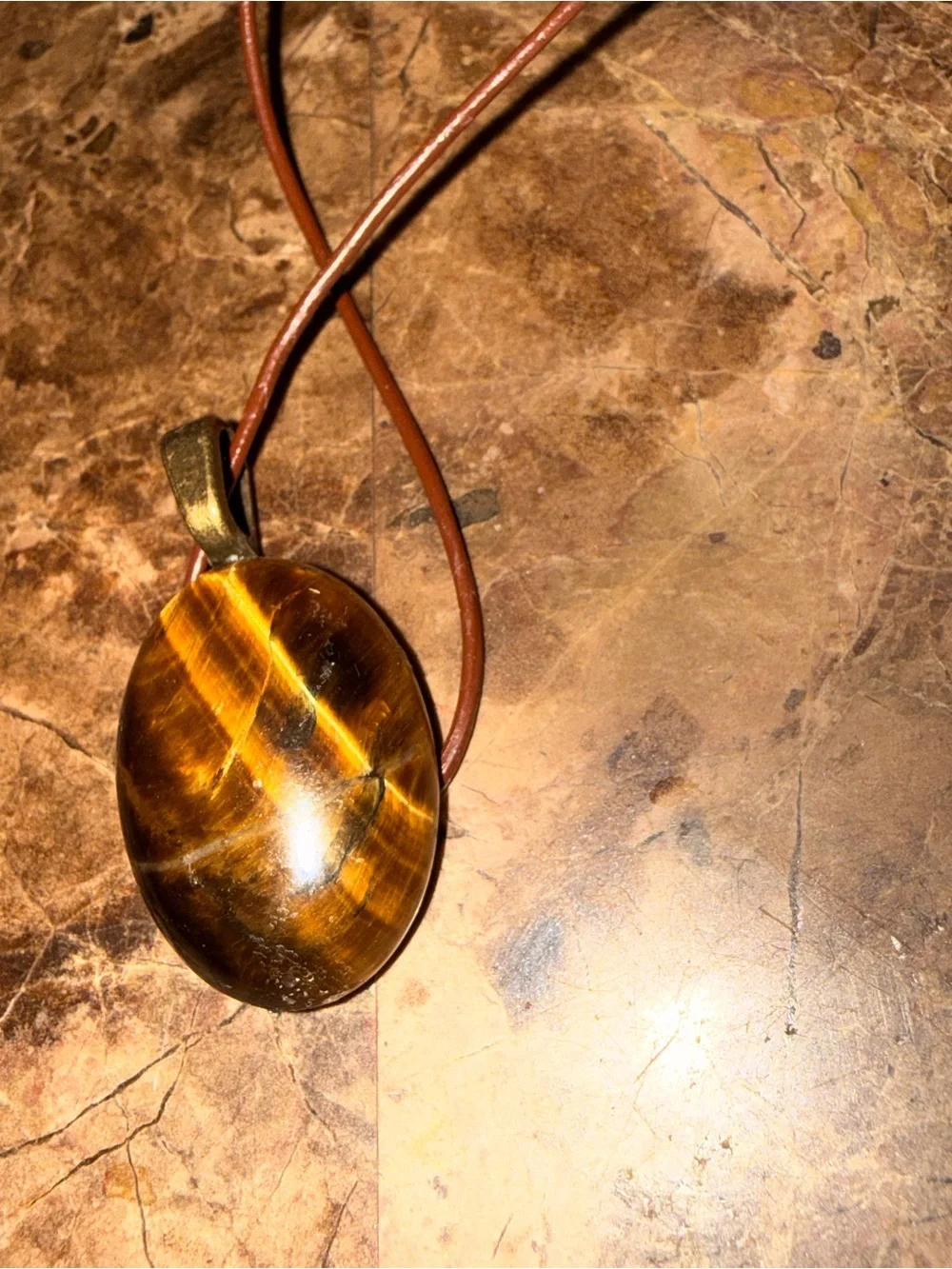 Vintage Tiger's Eye Oval Pendant on Brown Cord